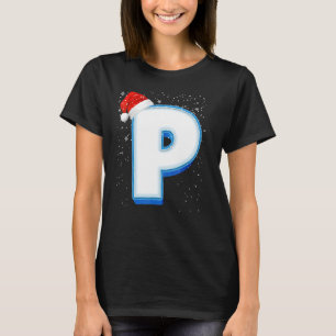 P Snowy Capital Christmas Monogram Alphabet Letter T-Shirt