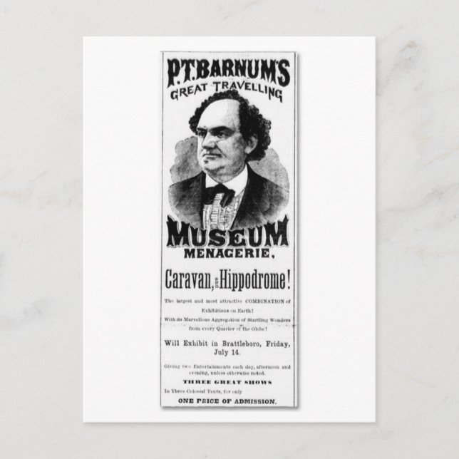 P.T. Barnum's Great Travelling Museum Menagerie Postcard (Front)
