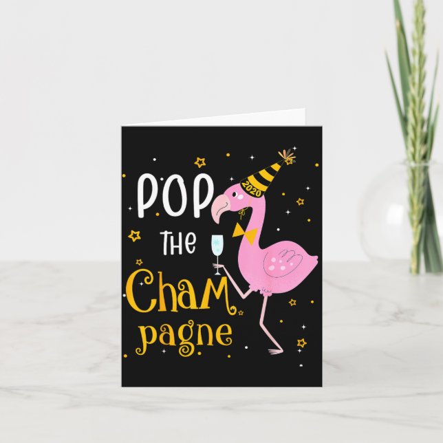 P The Champagne It's New Year! Funny Flamingo Drin Card (Front)