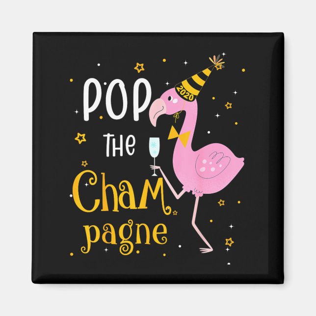 P The Champagne It's New Year! Funny Flamingo Drin Magnet (Front)