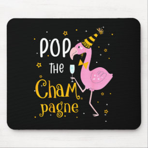 P The Champagne It's New Year! Funny Flamingo Drin Mouse Pad