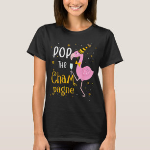 P The Champagne It's New Year! Funny Flamingo Drin T-Shirt