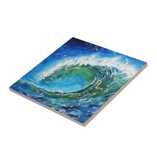 © P Wherrell Fine art oil painting wave ocean sea Ceramic Tile (Side)