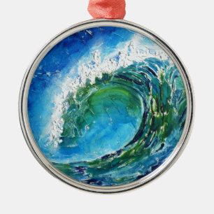 © P Wherrell Fine art oil painting wave ocean sea Metal Ornament