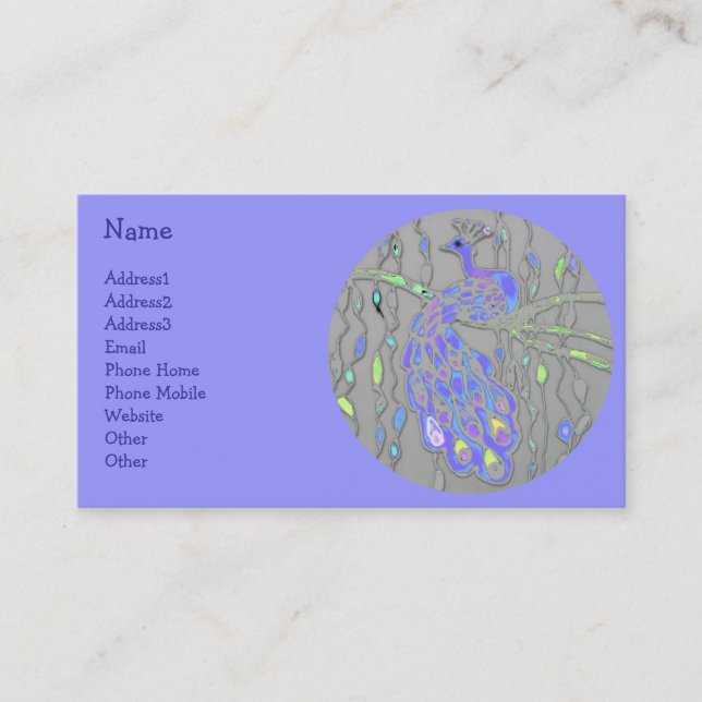 © P Wherrell Stylish trendy impressionist peacock Business Card (Front)