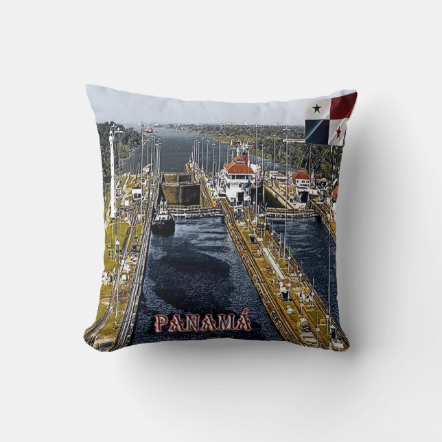 PA0003 America - Panama - Canal Locks - panoramic Cushion (Front)
