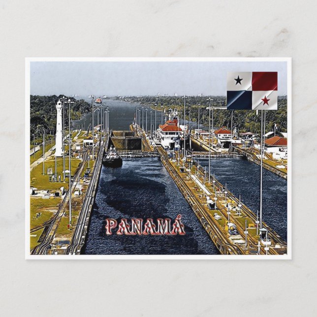 PA0003 America - Panama - Canal Locks - panoramic Postcard (Front)