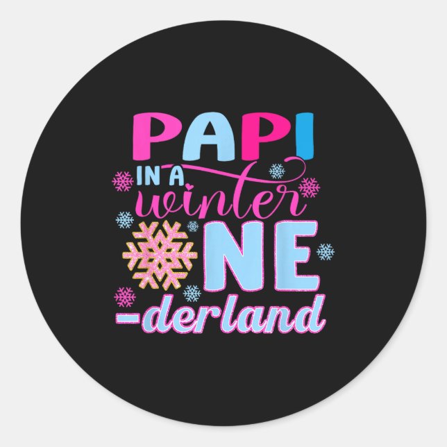 Pa In A Winter Onederland Bday Girl Sweet Snowflak Classic Round Sticker (Front)