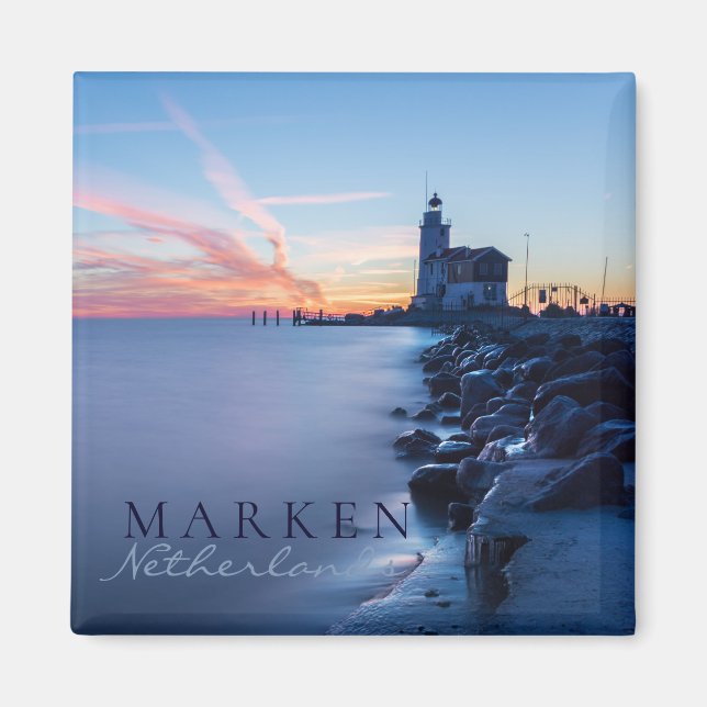 Paard van Marken lighthouse in a blue sunrise Magnet (Front)