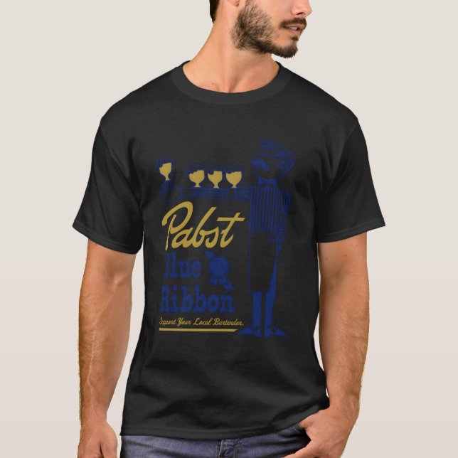 Pabst Blue Ribbon Beer Support Your Local Bartende T-Shirt (Front)