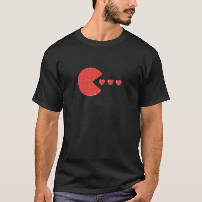 Pac-Man Eats Hearts – Nostalgic Love Game Art T-Shirt (Front)