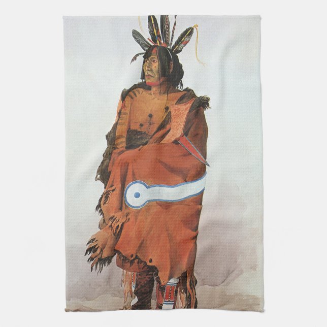 Pachtuwa-Chta, Arikara Warrior Portrait by Bodmer Tea Towel (Vertical)