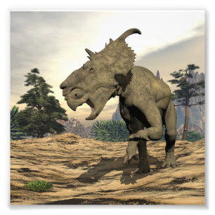 Pachyrhinosaurus dinosaur roaring - 3D render Photo Print