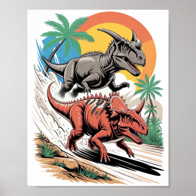 Pachyrhinosaurus passing a Carnotaurus Poster (Front)