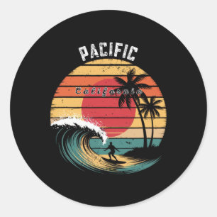 Pacific Beach California Beach Surfing  Classic Round Sticker