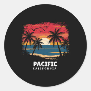 Pacific Beach California Surfboarder Palm Tree Sou Classic Round Sticker