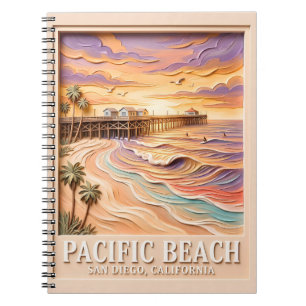 Pacific Beach San Diego 3D Textured Surfing Travel Notebook