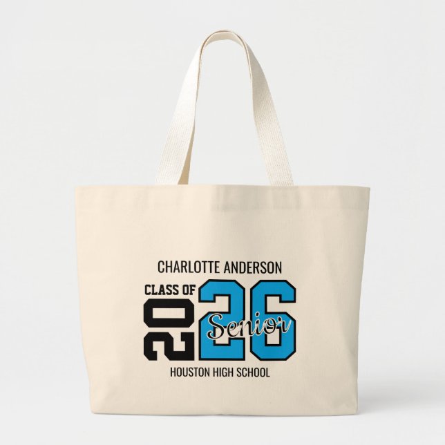Pacific Blue Congrats Graduation  Large Tote Bag (Front)