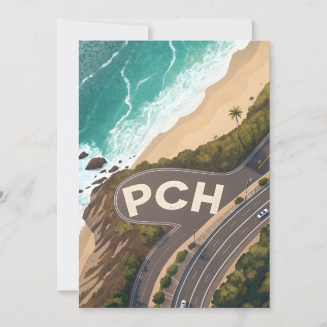 Pacific Coast Highway Aerial Travel Art Holiday Card (Front)