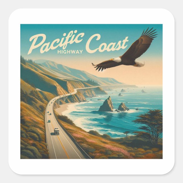 Pacific Coast Highway Eagle Square Sticker (Front)