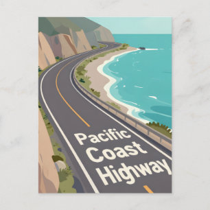 Pacific Coast Highway Graphic Travel Art Holiday Postcard