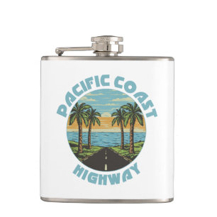 Pacific Coast Highway Palm Trees Hip Flask