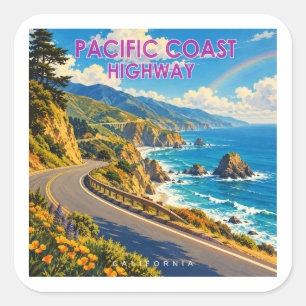 Pacific Coast Highway Rainbow Square Sticker