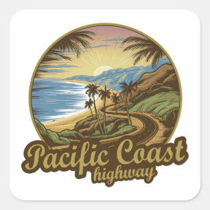 Pacific Coast Highway Retro Square Sticker