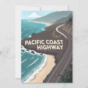 Pacific Coast Highway Retro Travel Art Holiday Card