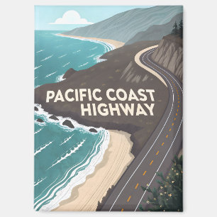 Pacific Coast Highway Retro Travel Art Magnet