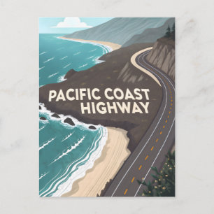 Pacific Coast Highway Retro Travel Art Postcard