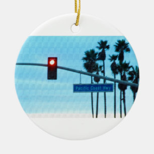 Pacific Coast Highway Sign California Beach Sky Ceramic Ornament