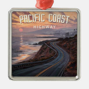 Pacific Coast Highway Sunset Metal Ornament