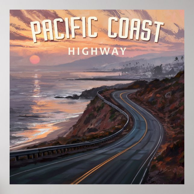 Pacific Coast Highway Sunset Poster (Front)