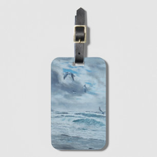 Pacific coast seascape, beach, seagulls, waves luggage tag