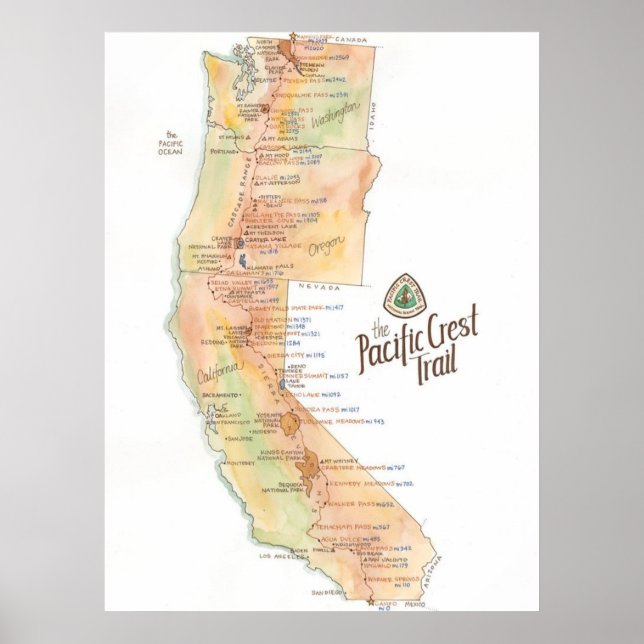 Pacific Crest Trail Map Poster (Front)