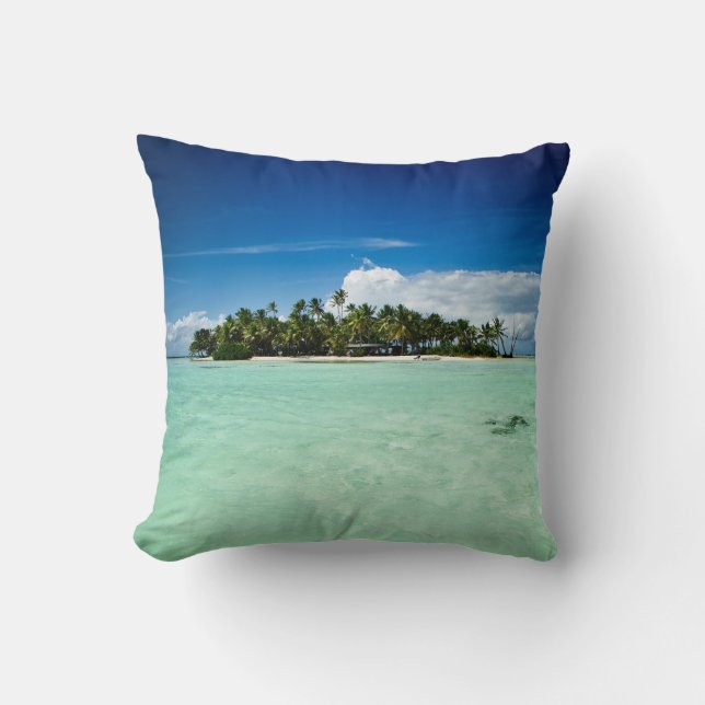 Pacific island with palm trees throw pillow (Front)