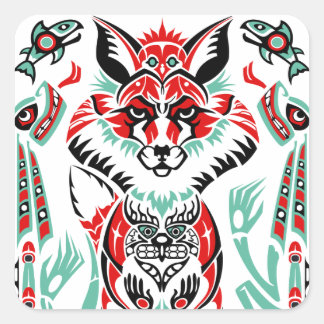 Pacific North Coastal Native American Indian Fox Square Sticker