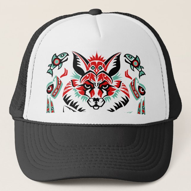 Pacific North Coastal Native American Indian Fox Trucker Hat (Front)