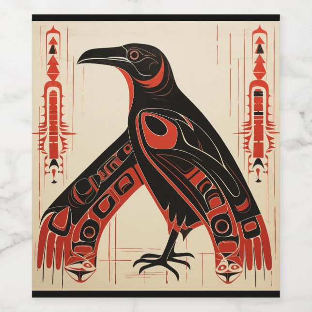 Pacific Northwest art style raven Wine Label (Single Label)