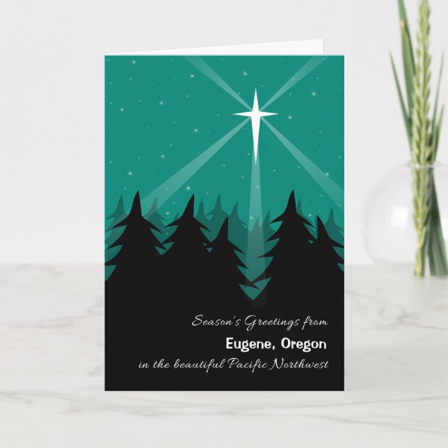Pacific Northwest Christmas Emerald Evergreen Tree Holiday Card (Front)