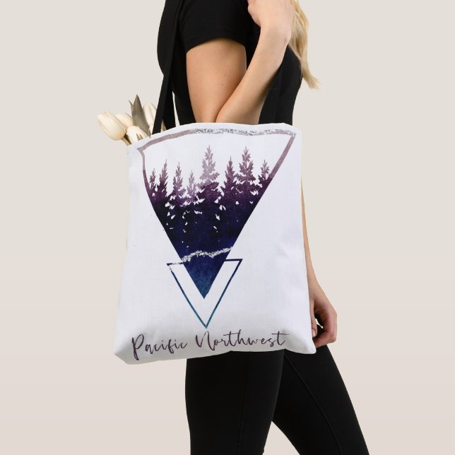 Pacific Northwest Pine Tree Silhouette Tote Bag (Close Up)