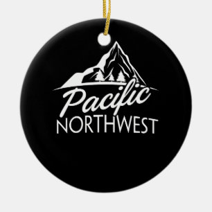 Pacific Northwest PNW Outdoors Trees Mountain Ceramic Ornament