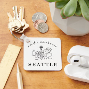 Pacific Northwest Seattle Skyline Outline Minimal Key Ring