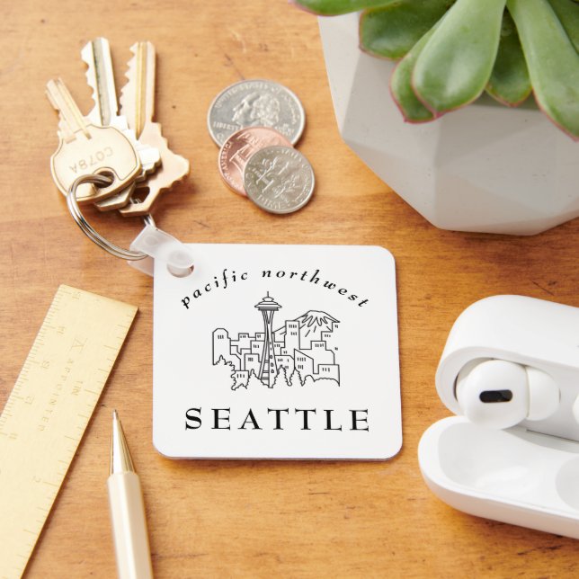Pacific Northwest Seattle Skyline Outline Minimal Key Ring (Desk)