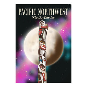 Pacific Northwest Totem pole travel poster