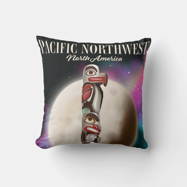 Pacific Northwest Totem pole travel poster T-Shirt Cushion (Front)