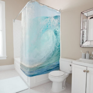 Pacific ocean blue wave breaking shower curtain
