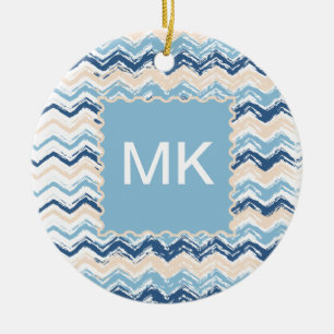 Pacific Ocean Chevron Pattern Ceramic Ornament