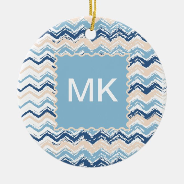 Pacific Ocean Chevron Pattern Ceramic Ornament (Front)